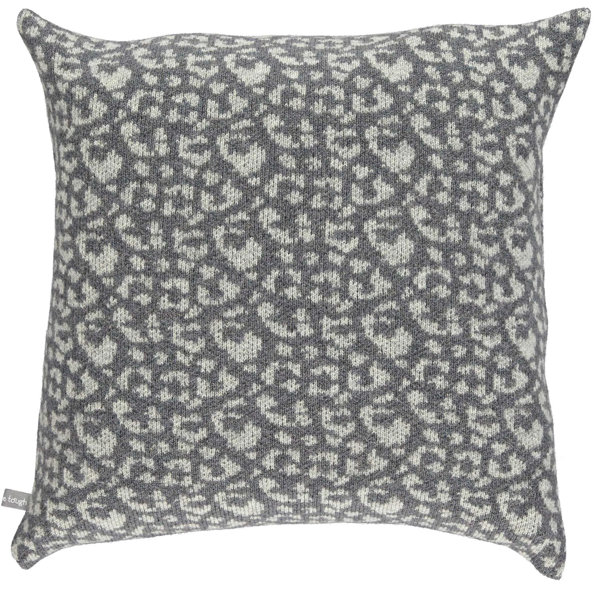 Knitted Lambswool Grey & Black Leopard Print Cushion