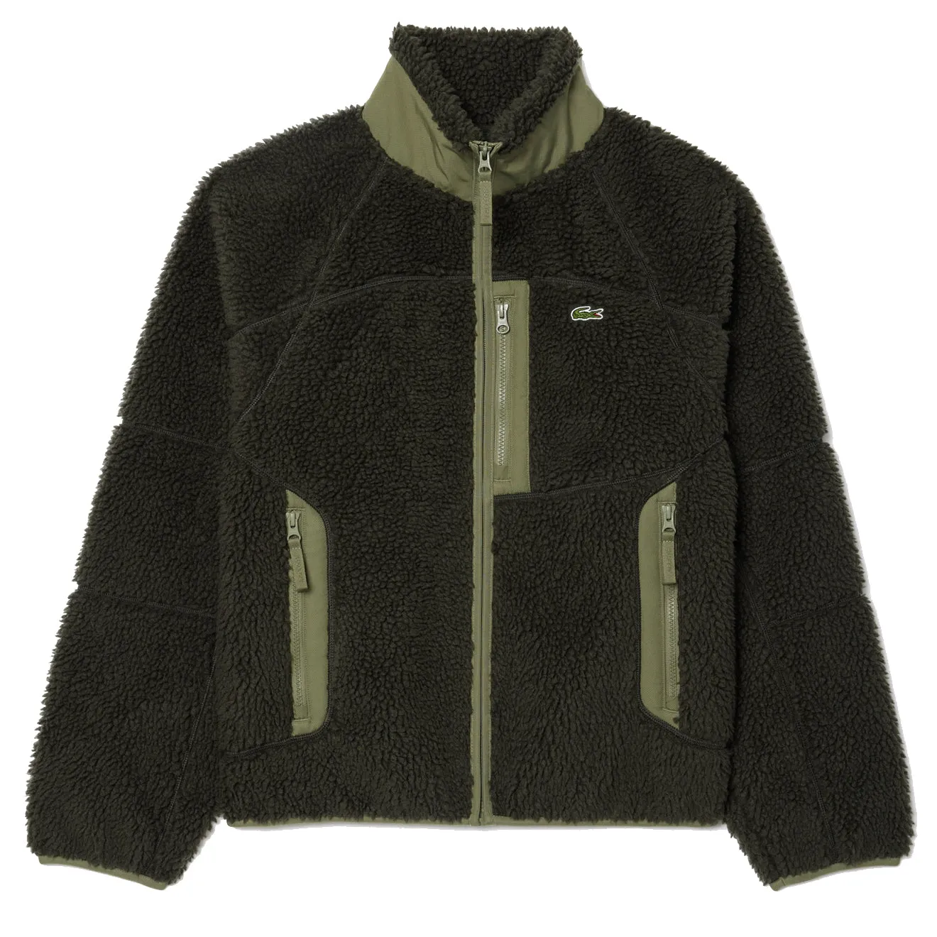 Lacoste Colourblock Fleece Zip-Up Jacket Khaki Green