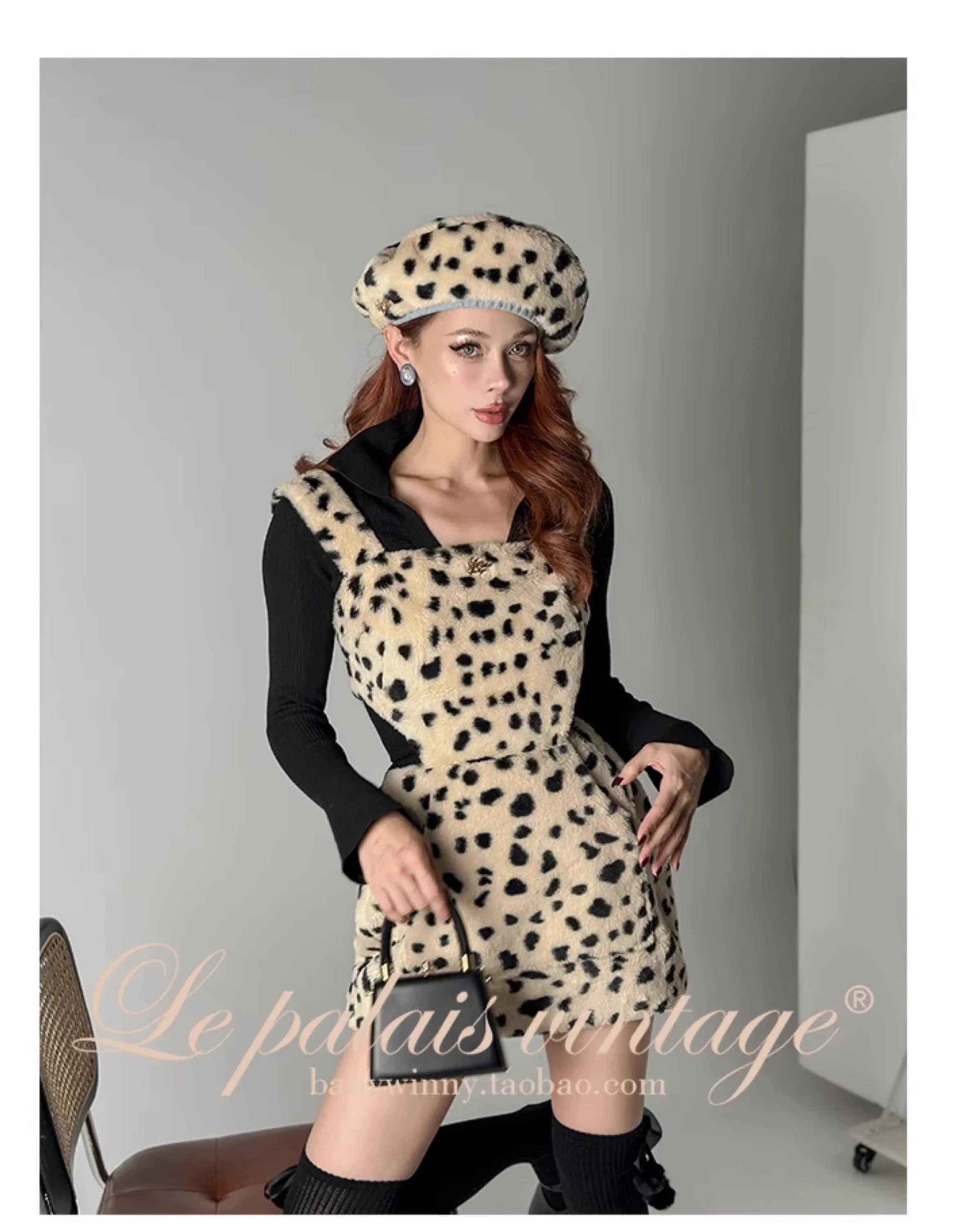 Le Palais Vintage Luxury Leopard Print Fur Slim Strap Dress-May