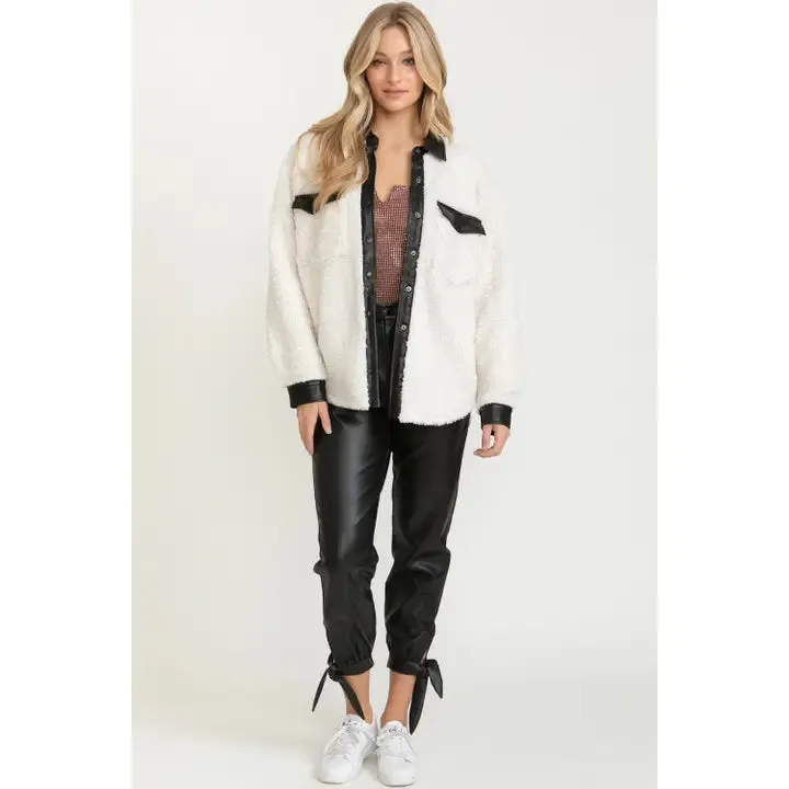 Leather Trim Sherpa Jacket