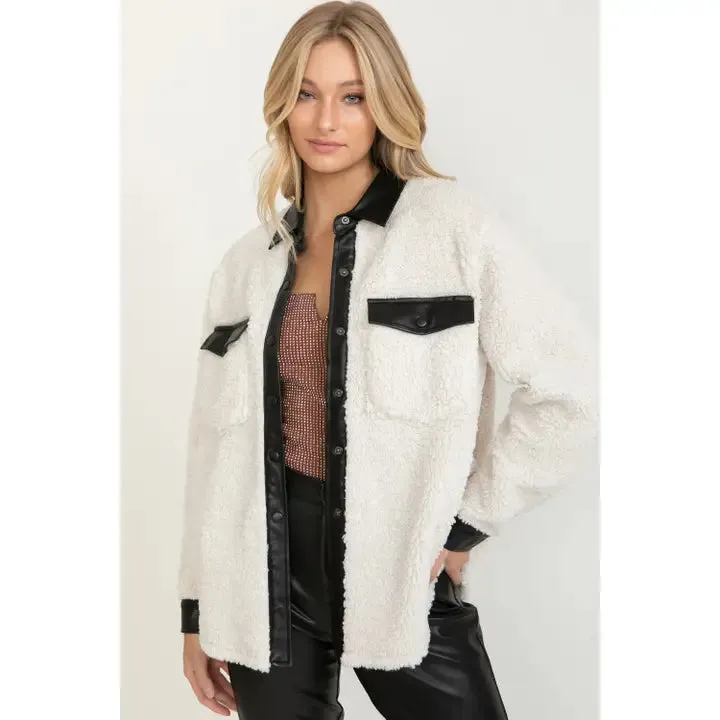 Leather Trim Sherpa Jacket