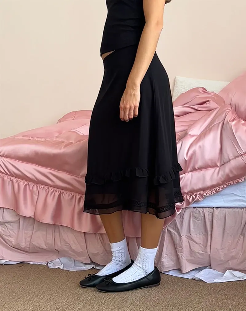 Lenuta Chiffon Midi Skirt in Black