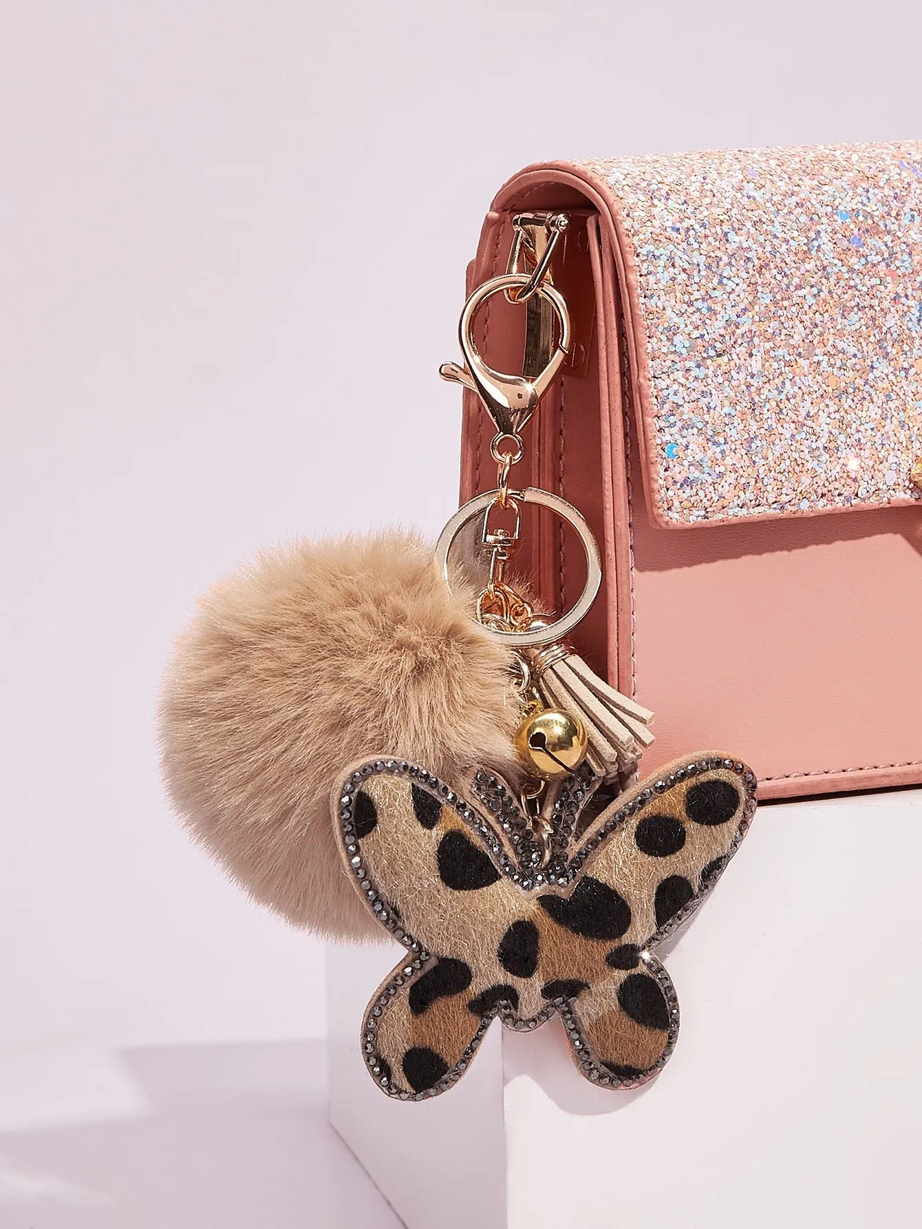 Leopard Butterfly & Pom-pom Decor Bag Charm