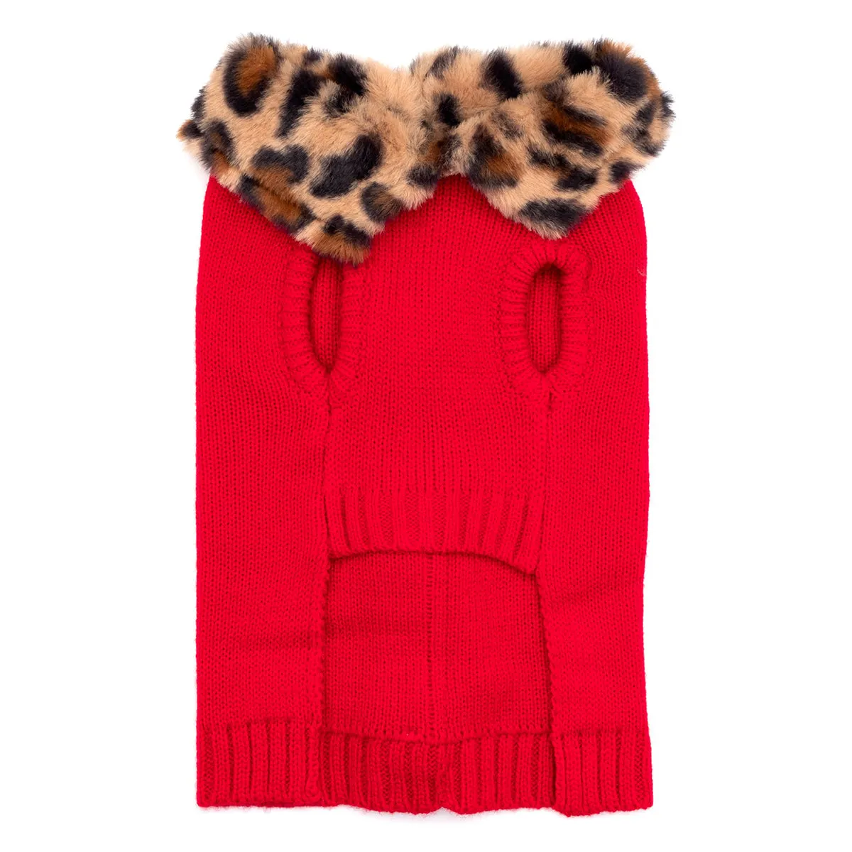 Leopard Collar Cardigan Dog Sweater Red