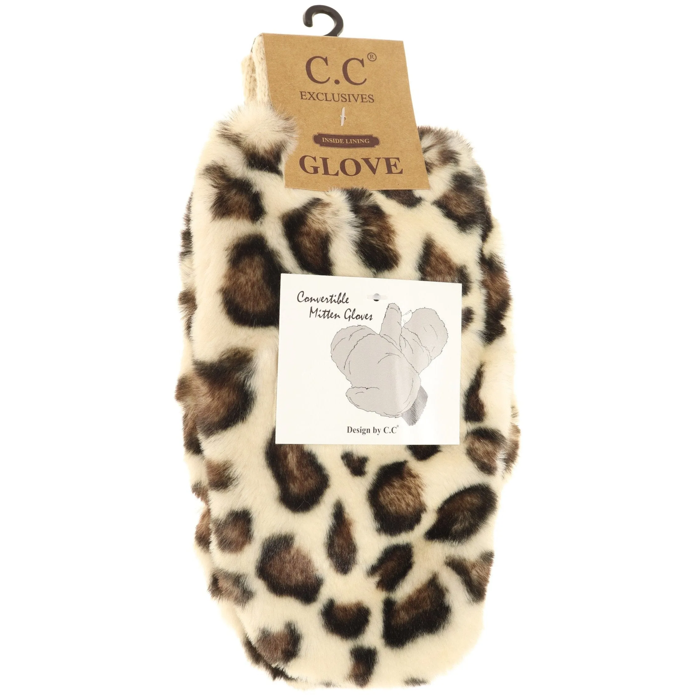 LEOPARD FAUX FUR MITTEN GLOVE