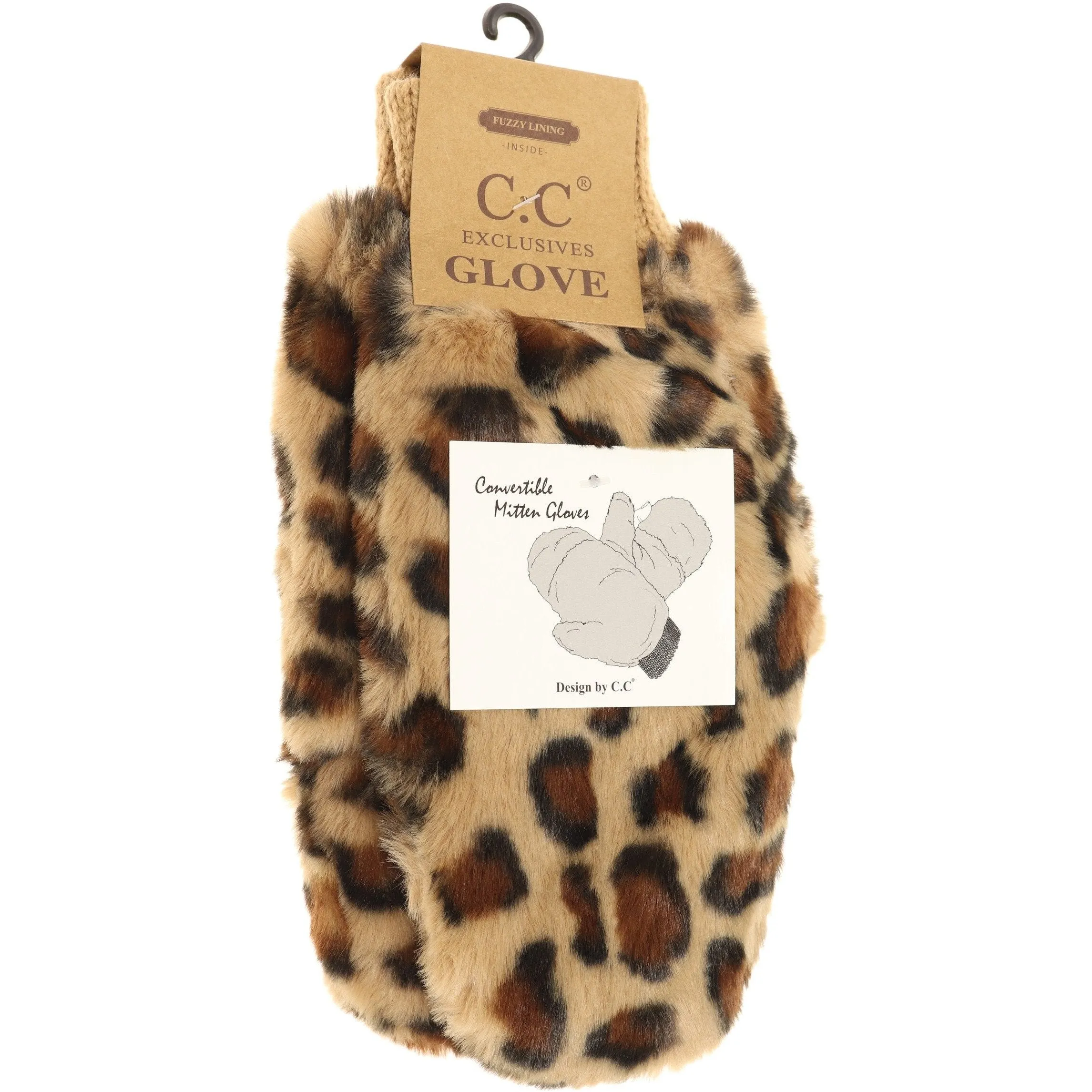 LEOPARD FAUX FUR MITTEN GLOVE