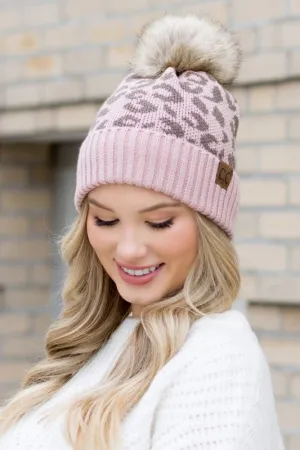 Leopard Fur Pom Beanie