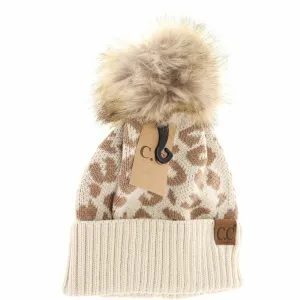 Leopard Pattern Fur Pom Beanie