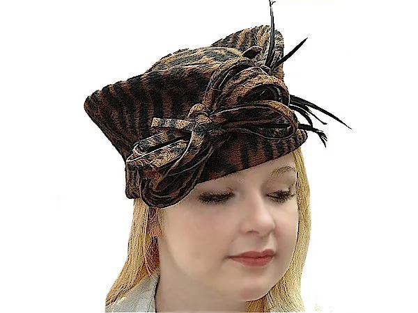 Leopard Pillbox Ladies Winter Church Hat