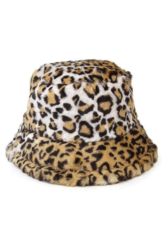 Leopard Print Faux Fur Bucket Hat