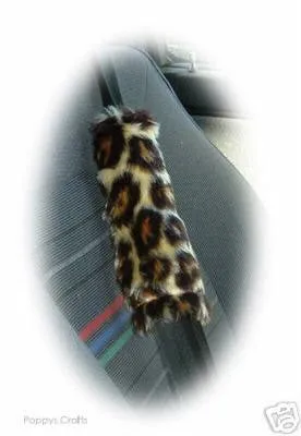 Leopard print faux fur car seatbelt pads 1 pair