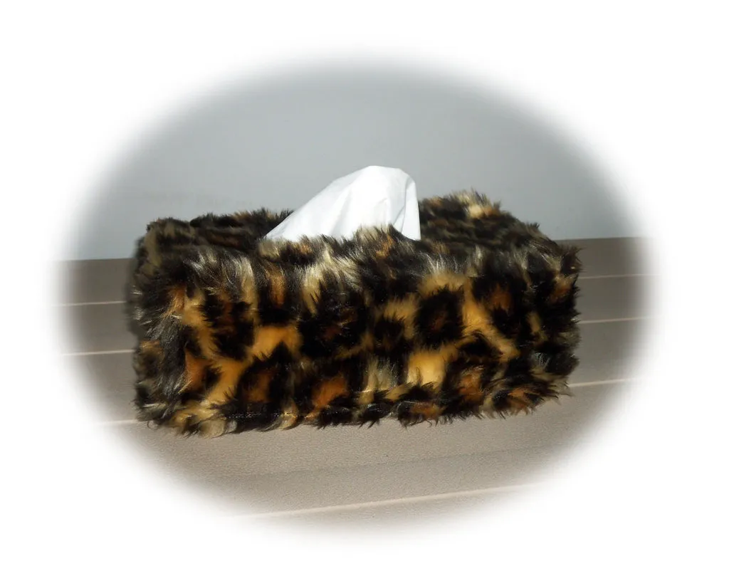 Leopard print Fluffy faux fur Rectangular Tissue Box Cover