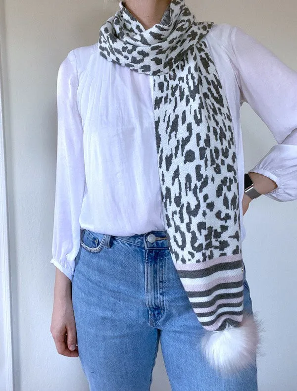 Leopard Print Pom Scarf Vegan