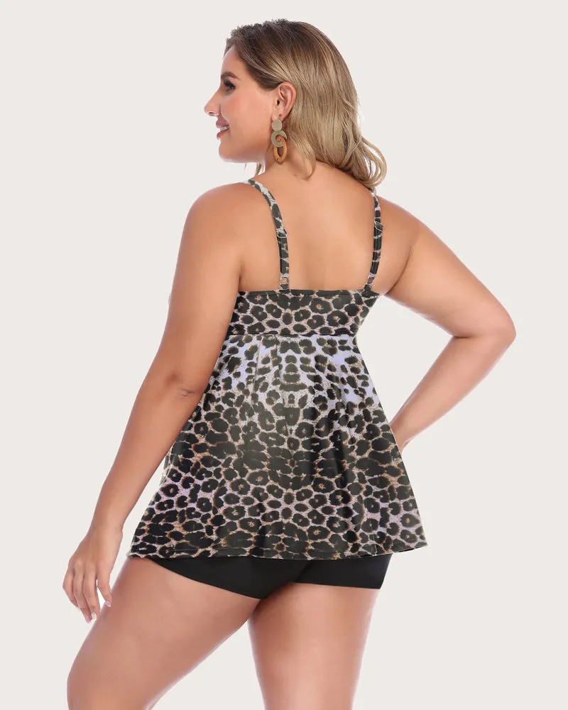 Leopard Tankini Set Swimsuits with Shorts