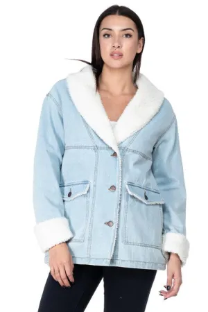 Light Blue Long Sleeve Jacket With Sherpa Lining