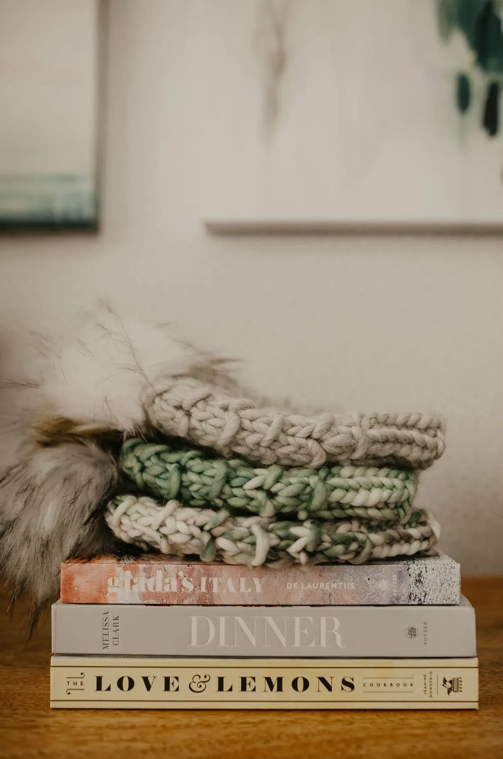 Light Gray Peruvian Wool Knit Hat with Faux Fur Pom Pom