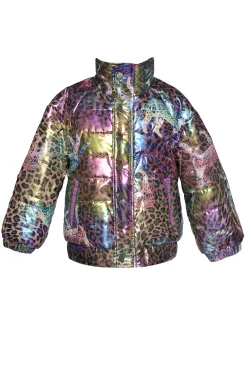 Little l Big Girls Leopard Cheetah Rainbow Iridescent Print Coat