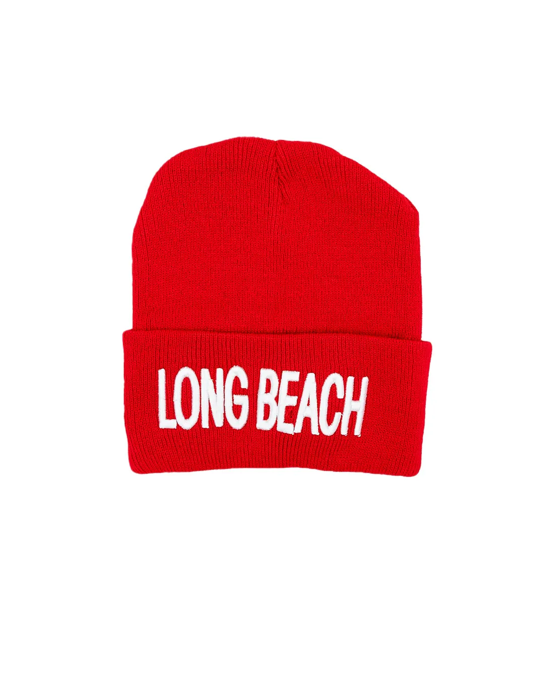 Long Beach Red Block Letter Long Beanie