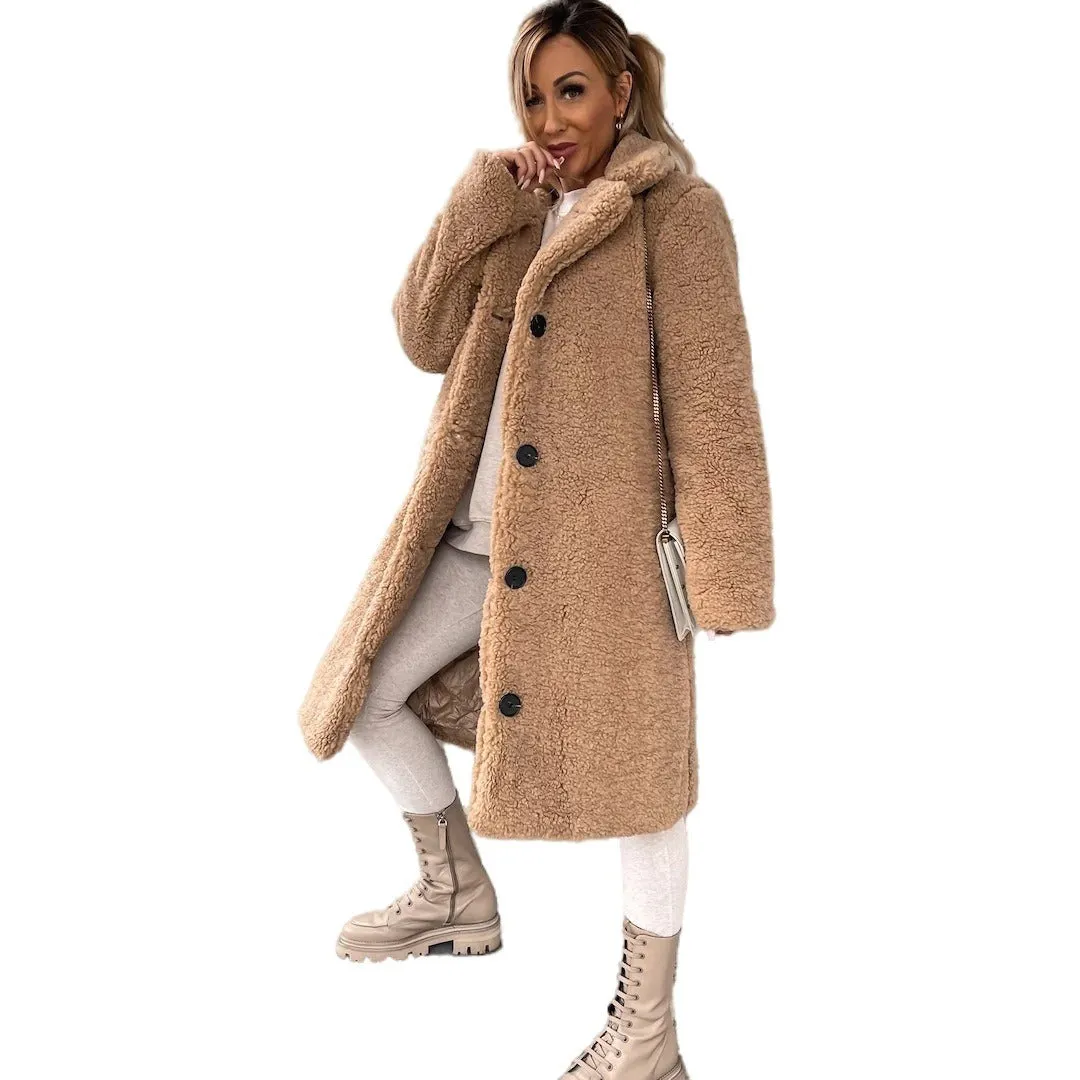 Long Sleeve Lapel Coat Lamb Wool Large Coat Women