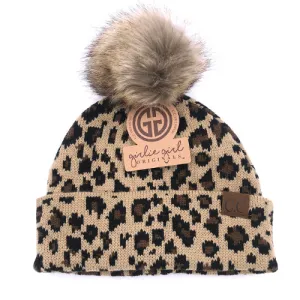 LP-43 Leopard Beanie w/Faux Fur Pom