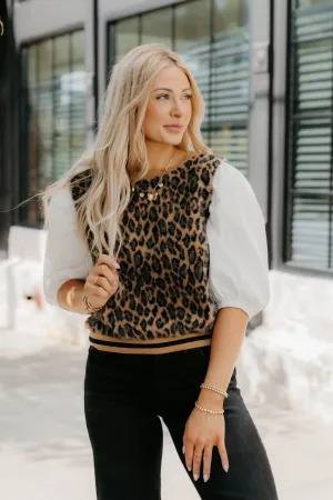 Marina Leopard Fur Contrast Sleeve Top