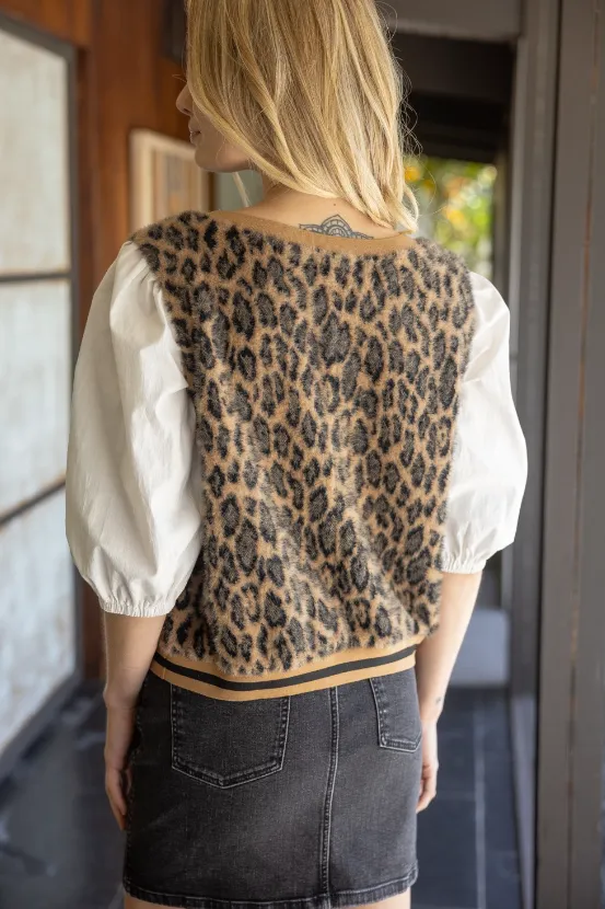 Marina Leopard Fur Contrast Sleeve Top