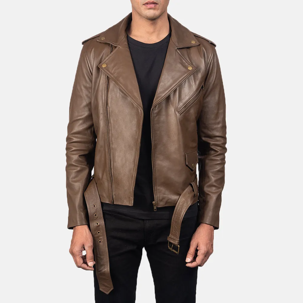 Marshal Chocolate Brown Leather Biker Jacket