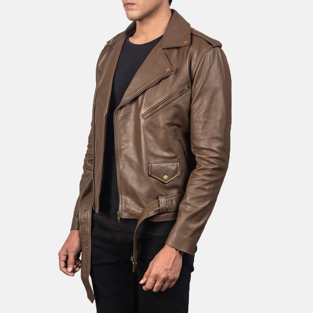 Marshal Chocolate Brown Leather Biker Jacket