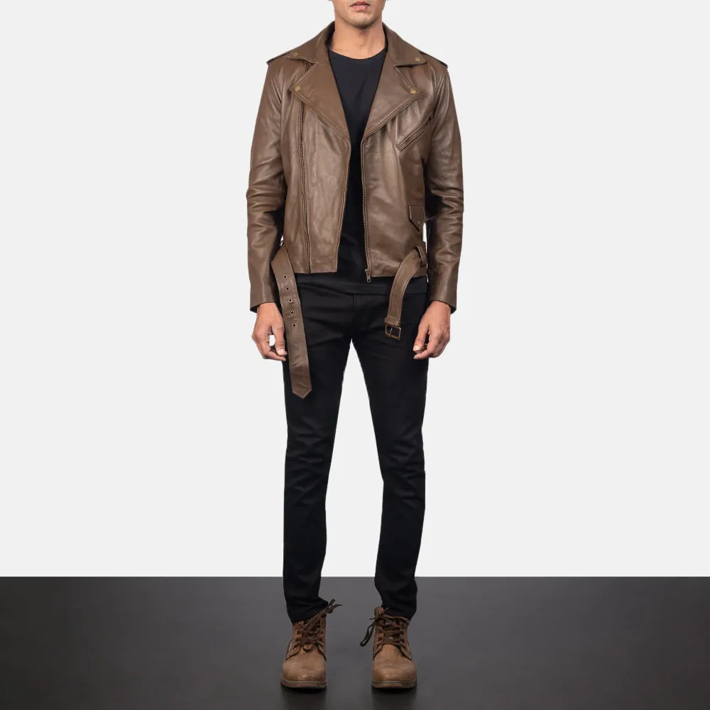 Marshal Chocolate Brown Leather Biker Jacket