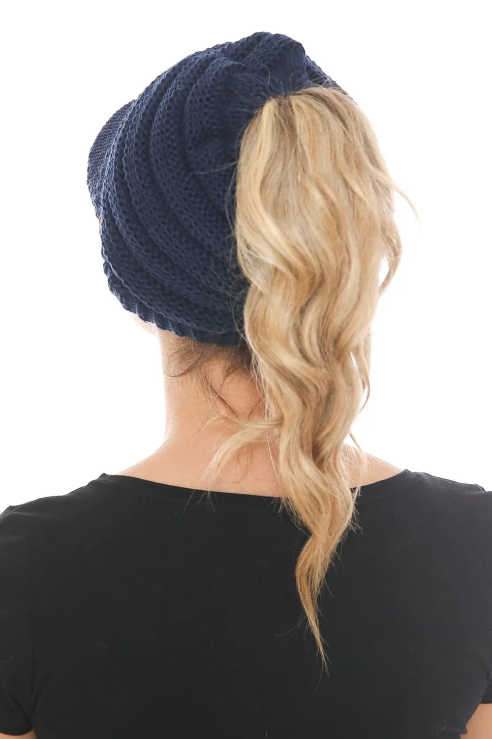 MB 131 - C.C Messy Bun Ponytail Visor Brim Beanie Hat