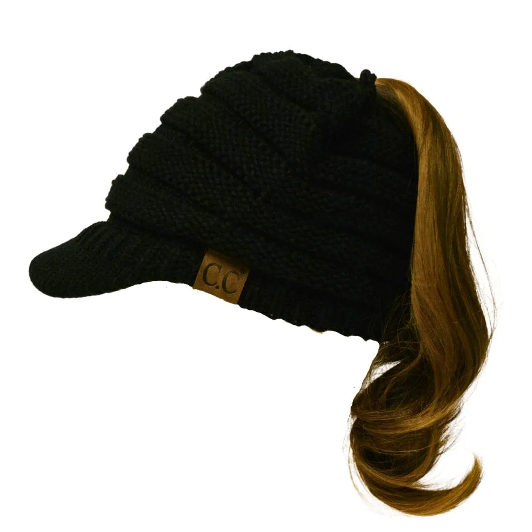 MB 131 - C.C Messy Bun Ponytail Visor Brim Beanie Hat