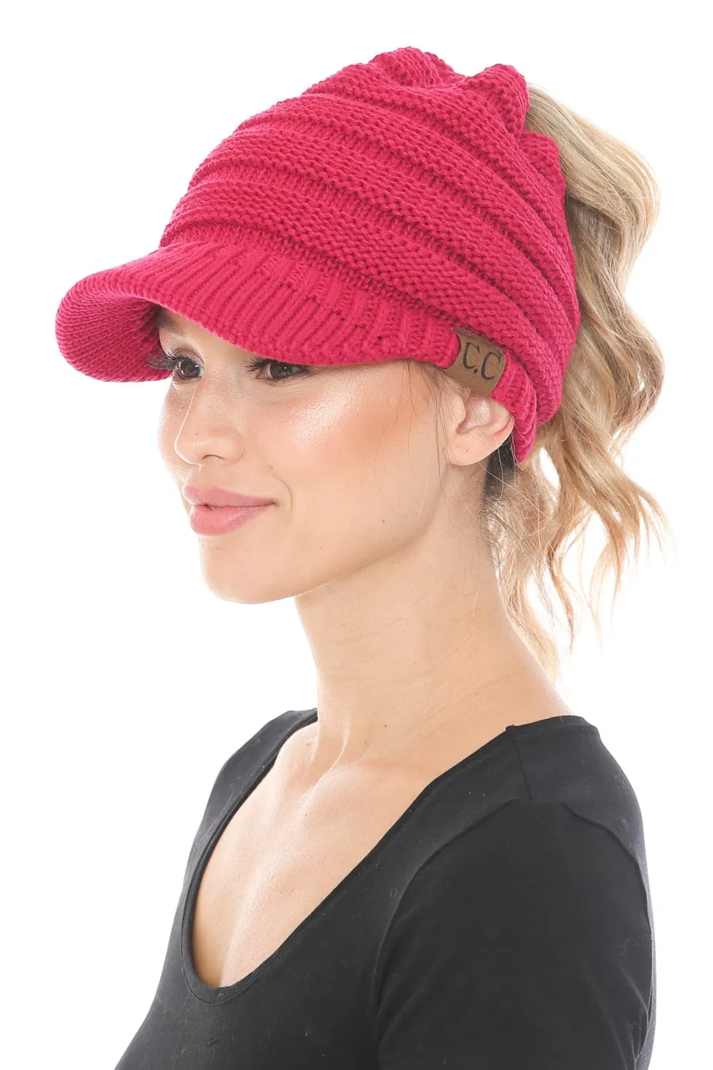 MB 131 - C.C Messy Bun Ponytail Visor Brim Beanie Hat