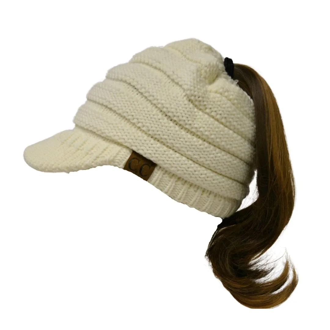 MB 131 - C.C Messy Bun Ponytail Visor Brim Beanie Hat