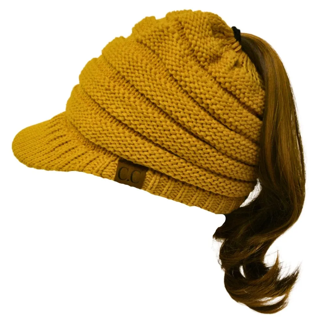 MB 131 - C.C Messy Bun Ponytail Visor Brim Beanie Hat