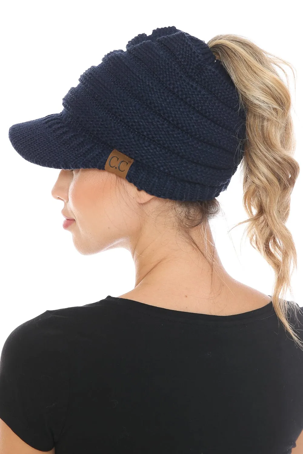 MB 131 - C.C Messy Bun Ponytail Visor Brim Beanie Hat