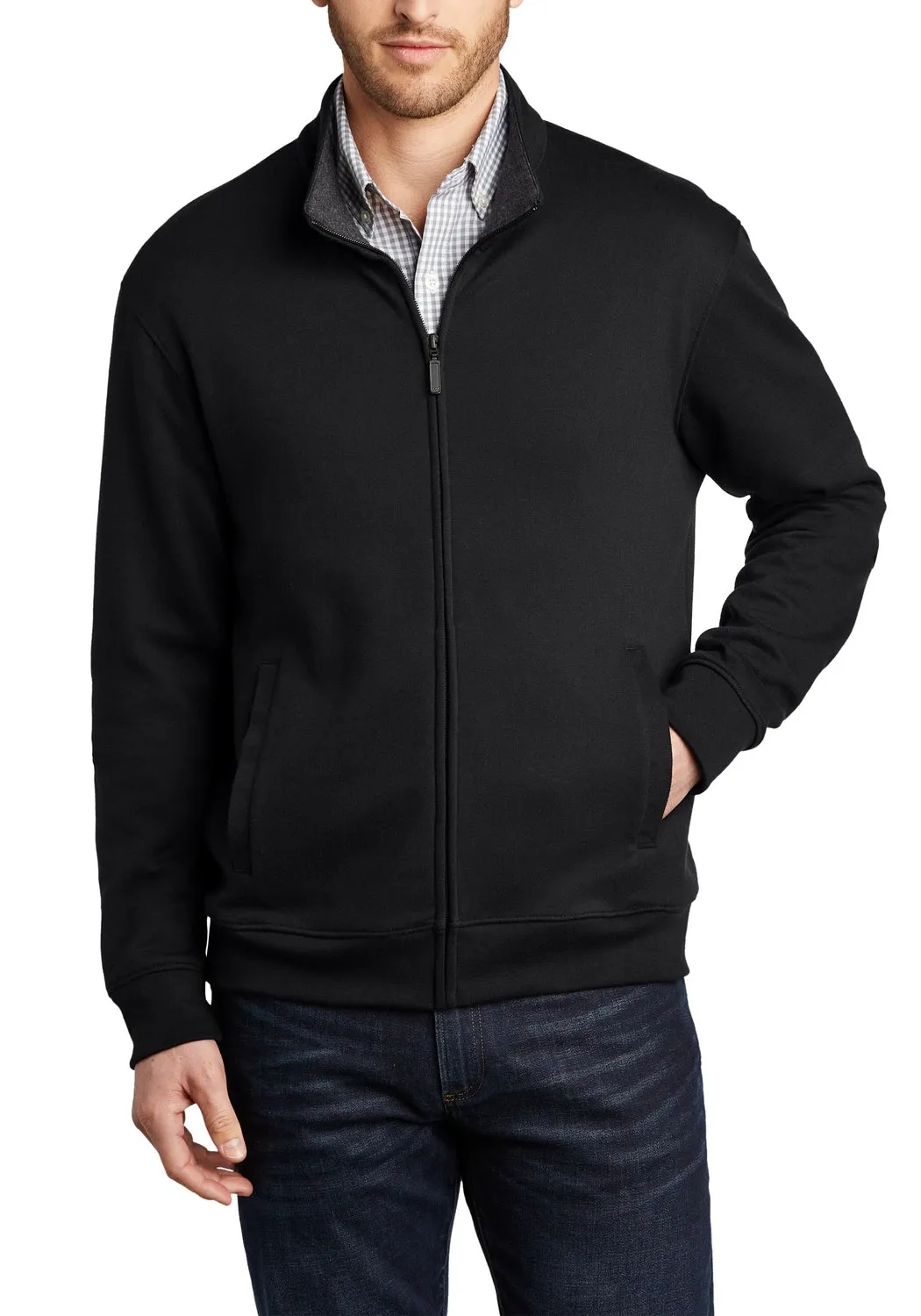 Men's Casual Long Sleeve Interlock Full-Zip Fleece Jacket