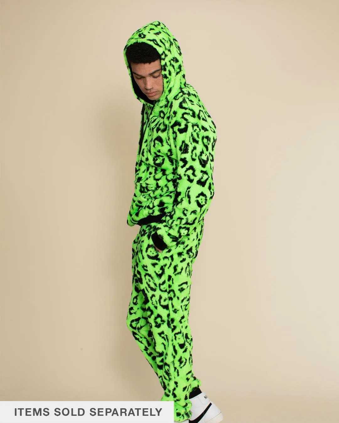 Men's Fur Hoodie | Neon Green Leopard