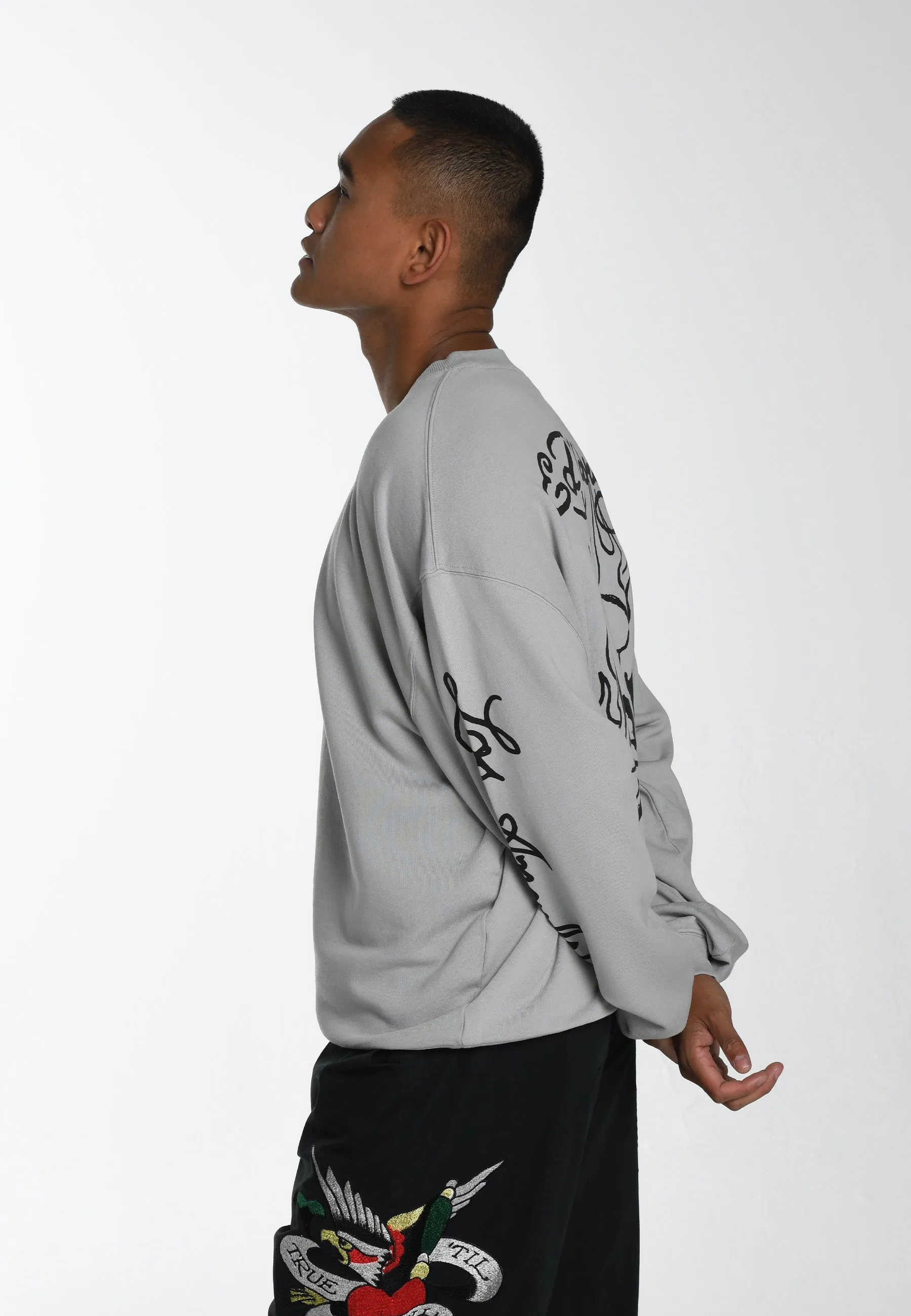 Mens Mono-Flash-Sheet Graphic Crew Neck Sweatshirt - Grey