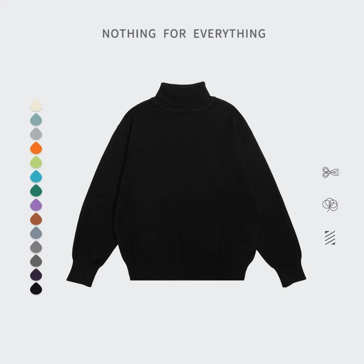 Minimalist Turtleneck Sweater - Black Oversize Roll Neck