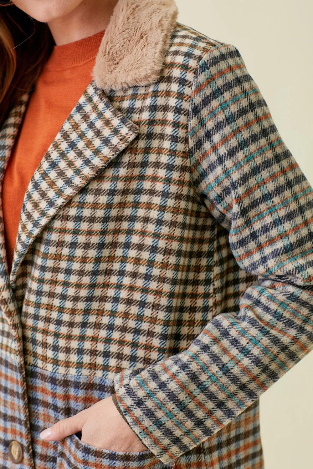 Mixed Plaid Color Block Long Coat