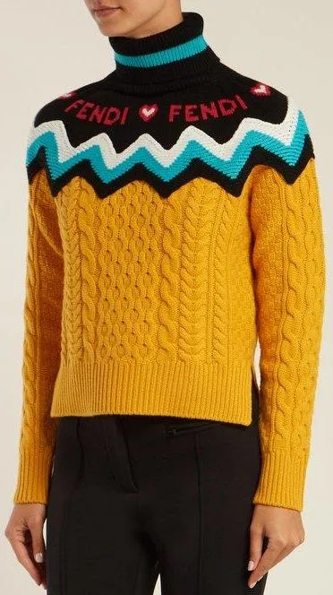 Multicolour Roll-Neck Wool and Cashmere Blend Sweater, Yellow