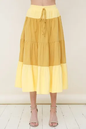 MUSTARD TIERED MIDI SKIRT