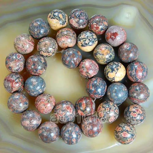 Natural Leopard Fur Jasper Gemstone Round Loose Beads on a 15.5" Strand