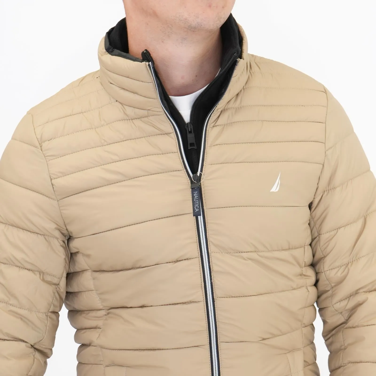 Nautica Performance Double Zip Puffer Jacket Tan