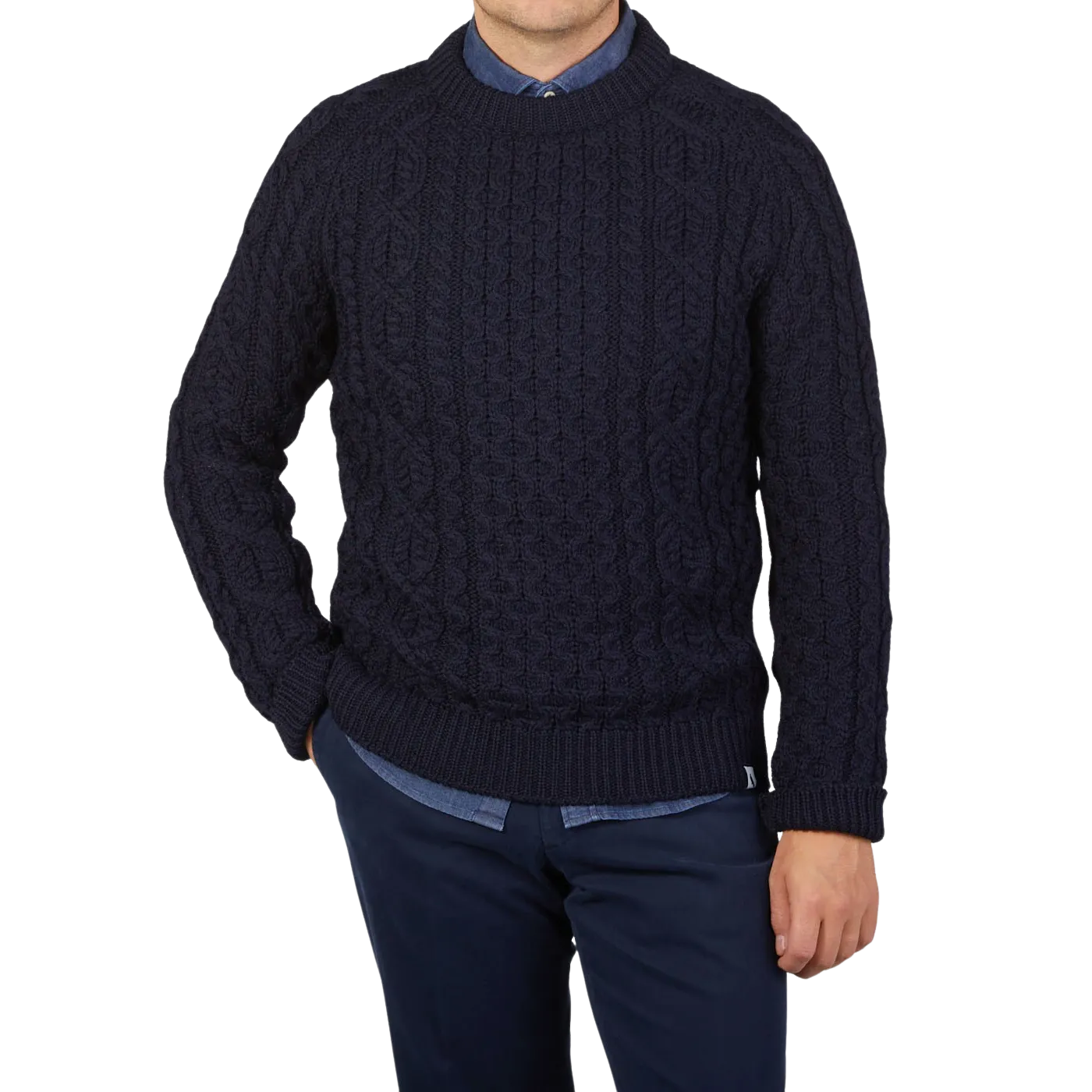 Navy Blue Merino Wool Hudson Aran Jumper