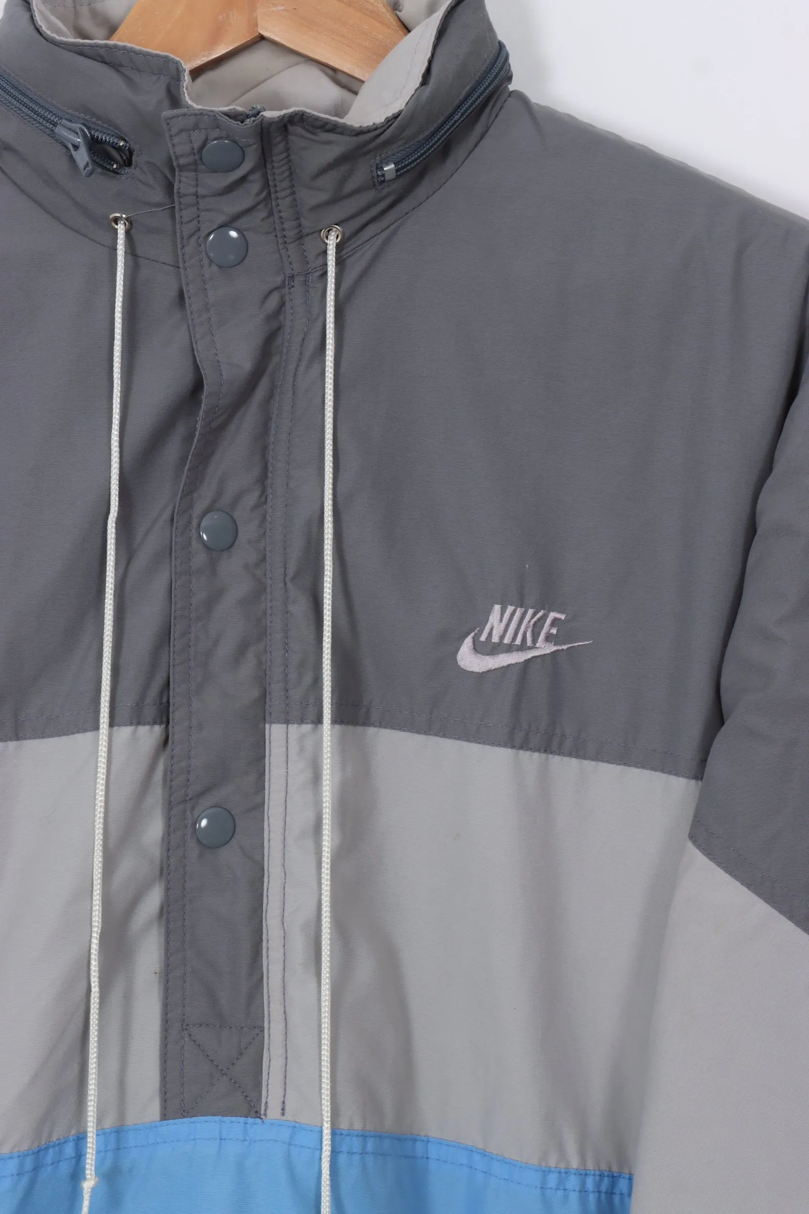 NIKE Colour Block Swoosh 1/4 Button Retractable Hood Jacket (XL)