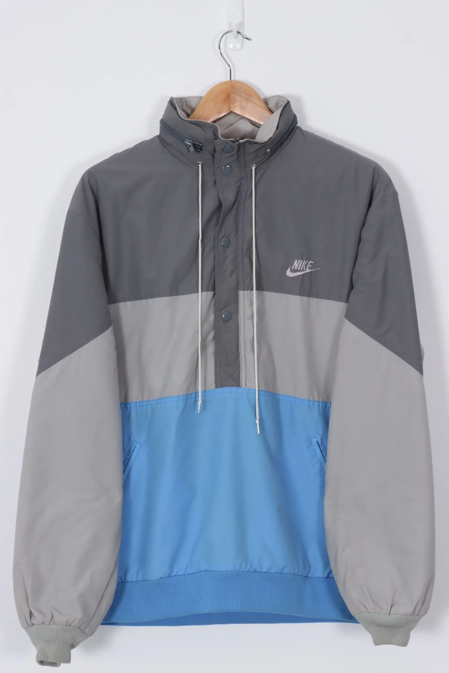 NIKE Colour Block Swoosh 1/4 Button Retractable Hood Jacket (XL)