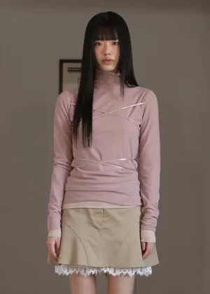 [NOFFICIALNOFFICE] Winter 23 MESH LAYERED STRAP TURTLENECK PINK BEIGE