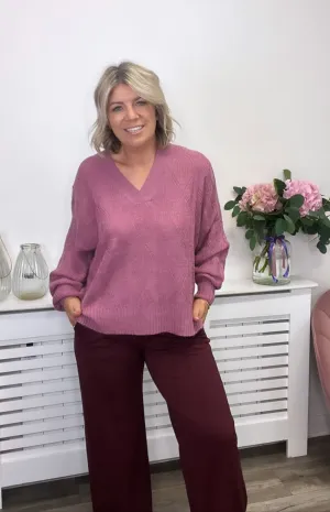 NOVA V-NECK JUMPER (HEATHER ROSE)