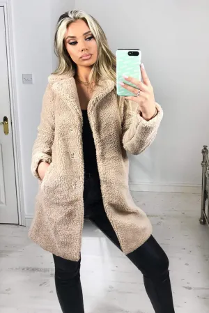 Oatmeal Teddy Faux Fur Coat With Collar